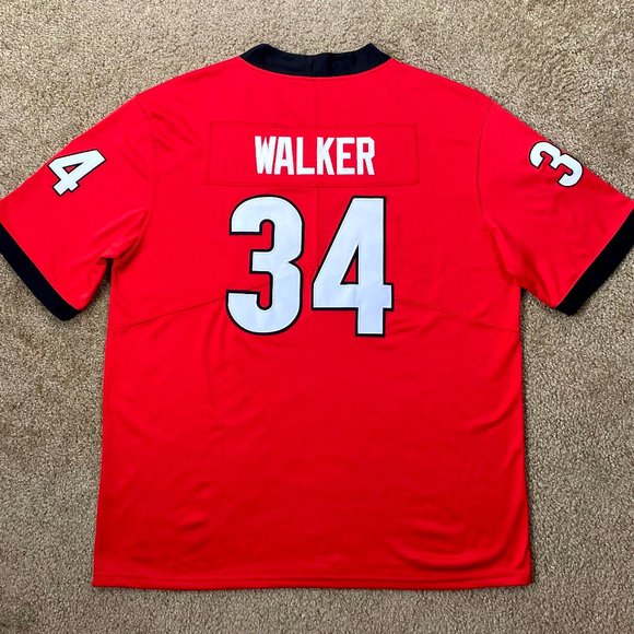 GEORGIA BULLDOGS #34 WALKER Sewn Jersey RED  MEDIUM,  LARGE - Picture 2 of 4